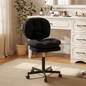 Summervibes Dowinx Small Vanity Chair with Wheels, Double-Layered Thickened Cushion, High Backrest Makeup Chair, Height Adjustable for Bar Counter, Armless Swivel Ergonomic Comfortable Desk Chair for Home Office, Suitable for Girls and Children, Balck