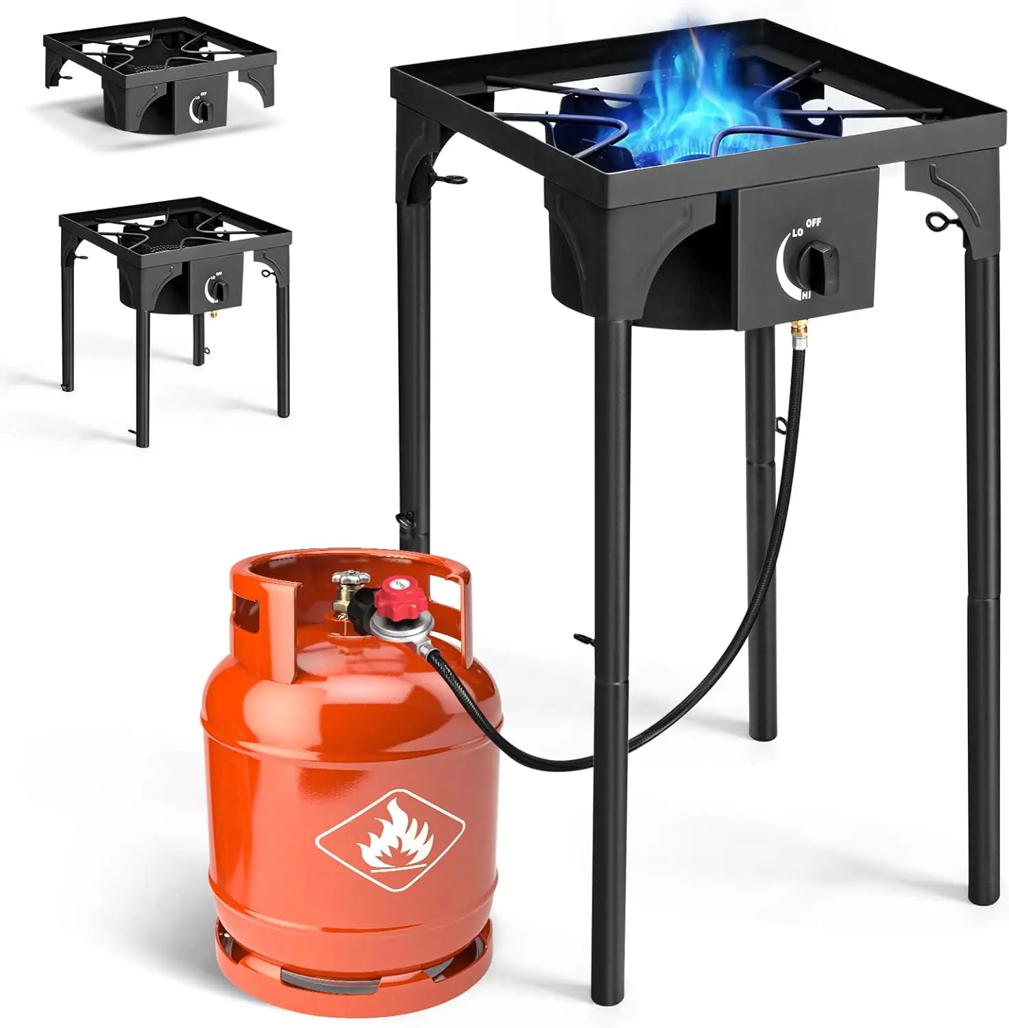 75,000 BTU Single Burner Propane Gas Stove Outdoor Cooking Station - Portable Outdoor Barbeque Grill, Camping Home Supplies with Removable Legs, Temperature Control Knobs for Backyard Frying