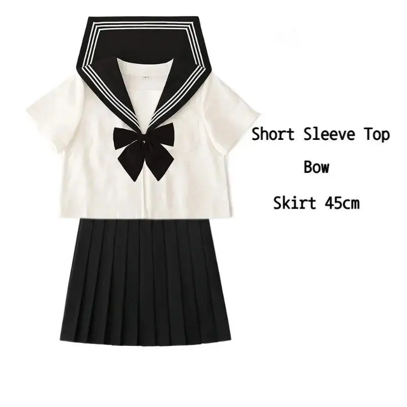 Women's Japanese-Style Basic JK Sailor School Uniform, Black Collar with White Lines, 45cm Pleated Skirt - Anime COS Play Costume for Girls (Toys & Hobbies DIY Specialty Supplies)