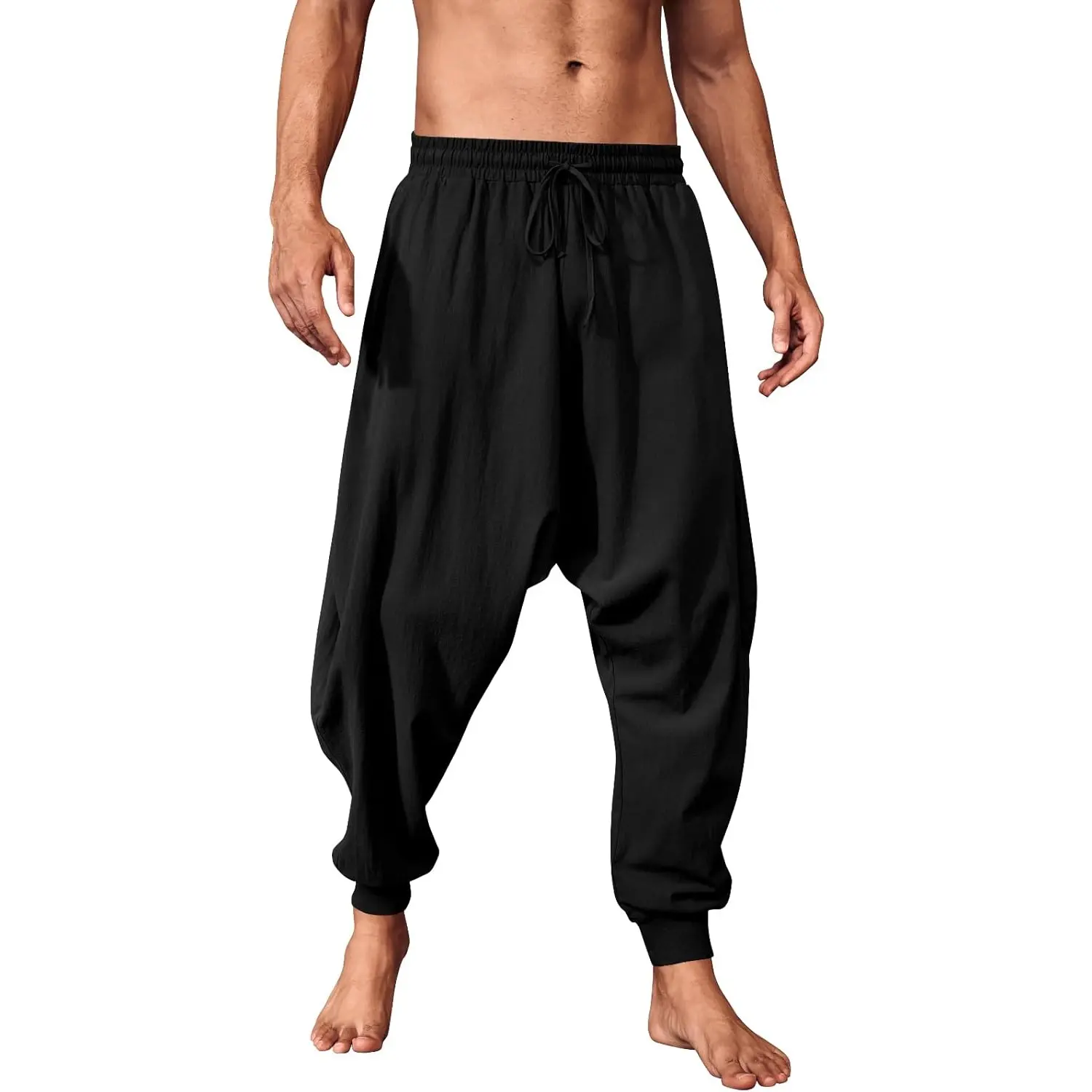Runcati Men's Loose Cotton Elastic Pirate Pants - Medieval Viking Renaissance Cosplay Trousers, Casual Halloween Baggy Harem Pants, Stylish, Fantasy Medieval Men's Pants