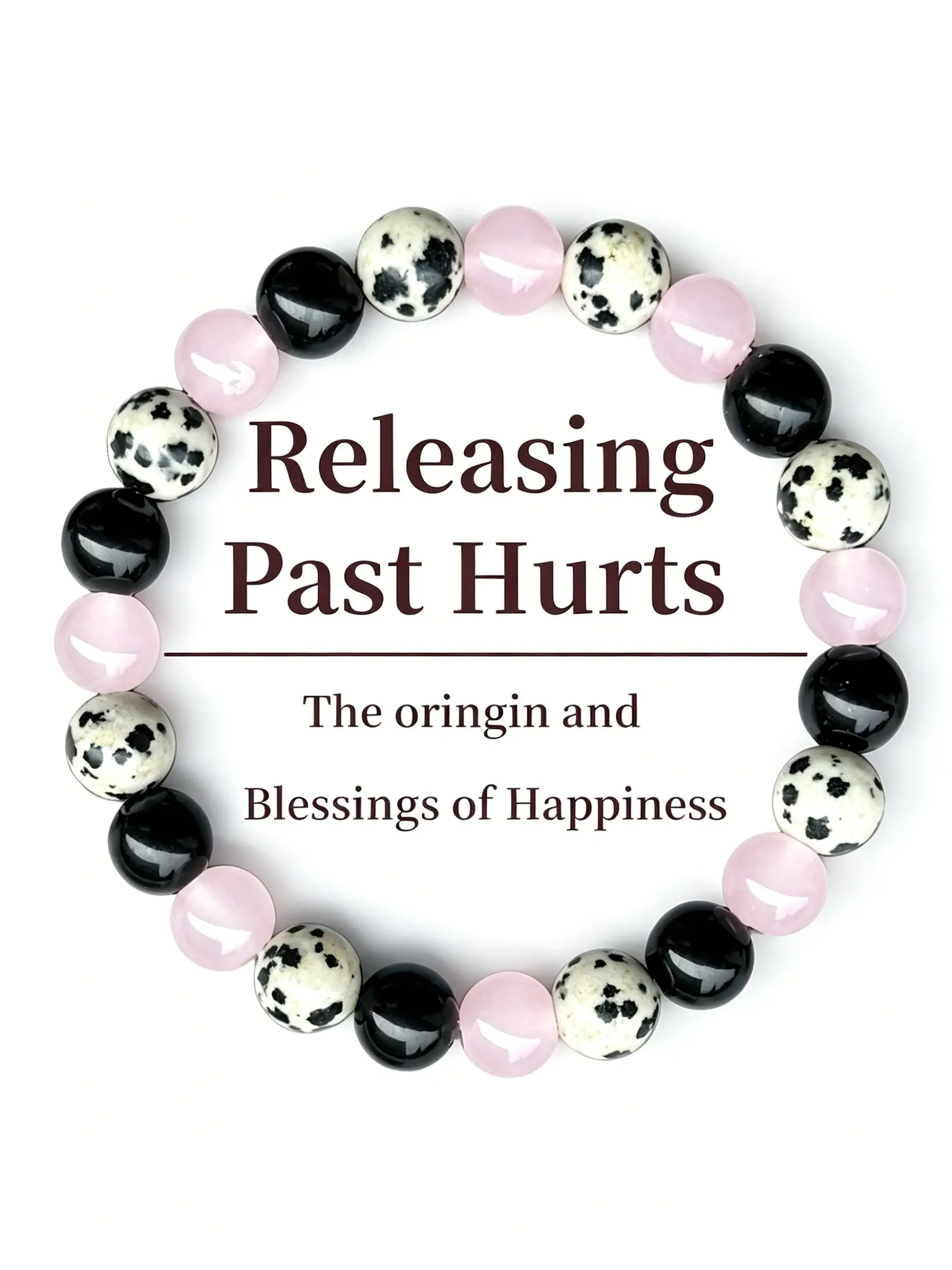 Healing Crystal Bracelet, Jewelry Bracelet, Energy Healing Bracelet with Dalmatian Jasper, Rose Quartz & Black Obsidian, for releasing past hurts, anxiety relief, emotional balance, relaxation, spiritual gift for inner peace