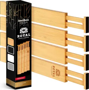 Royal Craft Wood Adjustable Bamboo Drawer Dividers Organizers - Expandable Drawer Organization Separators For Kitchen, Dresser, Bedroom, Bathroom and Office, 4-Pack (up to 16")
