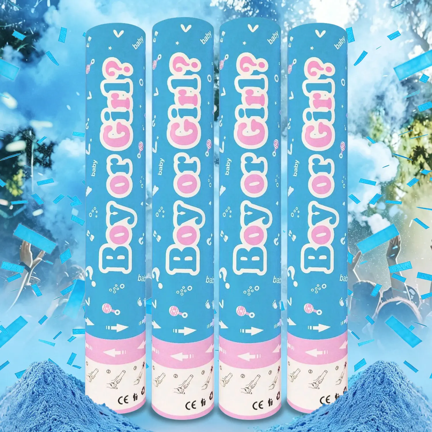 4 Pack Blue Gender Reveal Powder Poppers, 11.6" Air-Powered Biodegradable Color Cannons for Gender Reveal Party & Baby Shower Reveal Decor
