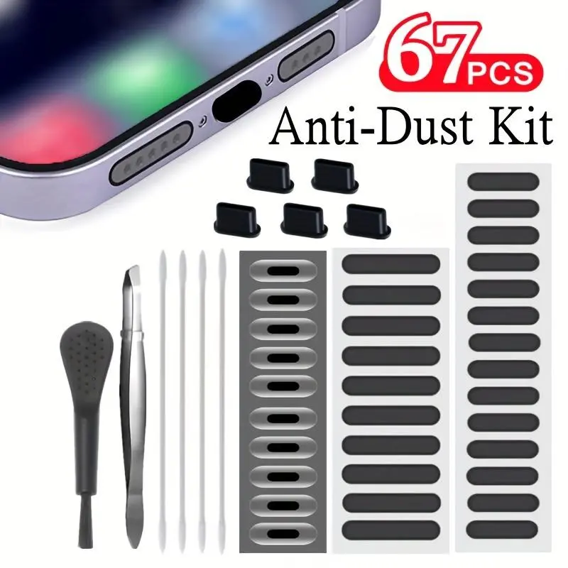 Durable Universal Plug Set, Dust Mesh Stickers & Cleaning Brush Kit, Smartphone Type-C Charging Port & Speaker Protective Protectors, Mobile Phone Accessories