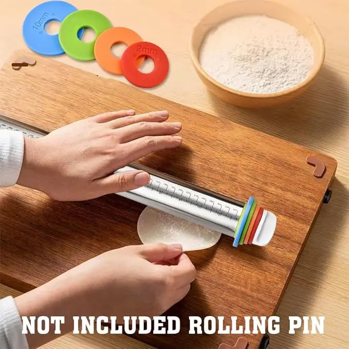 8-Piece Food-Safe Rolling Pin Guide Ring Spacer Bands Set - 2/3/6/10mm Multicolored Flexible Silicone Baking Accessories for Dough Thickness, Lightweight Kitchen Bakeware Utensils, Food-Safe Rolling Pins