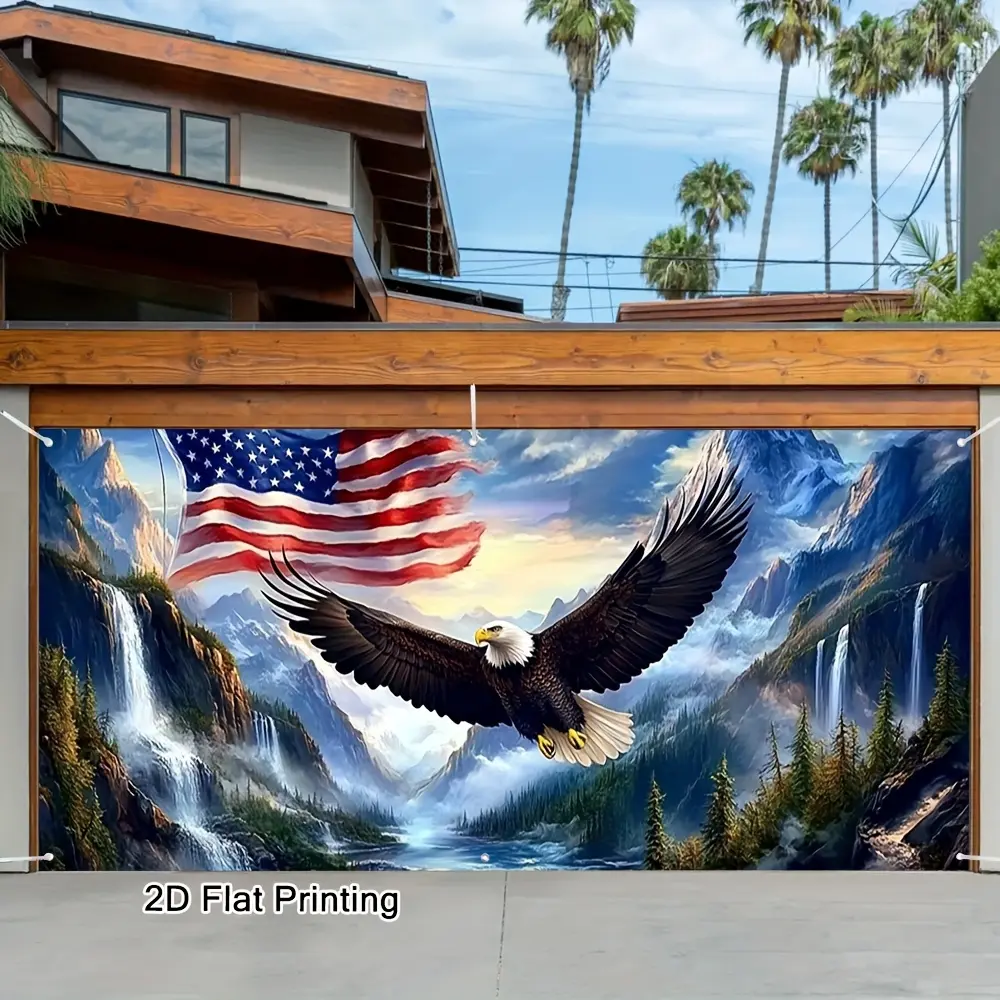 Patriotic Eagle American Flag Backdrop USA Celebration Photography Background, Premium Polyester Tapestry Wall Hanging For Garage Door Decor, Holiday Gathering, Outdoor Event, Family Party Decoration Supplies