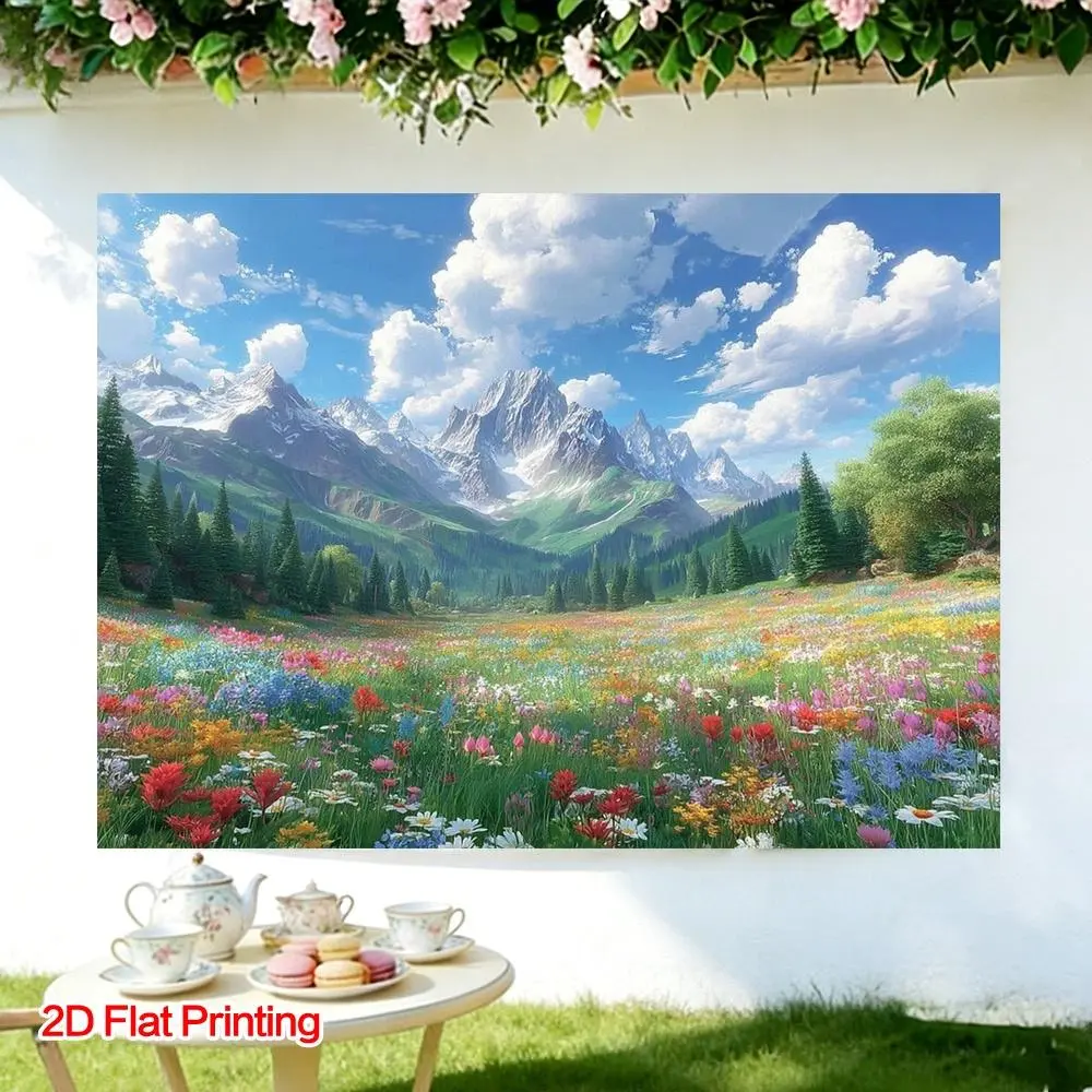 1pc Polyester 2D Flat Printed Mountain View Photo Backdrop - Easy-Hang, Multiple Size Options, Home Decor-Friendly Wall Banner, Unique Artwork, Ornaments for Home & Events Photo Studios