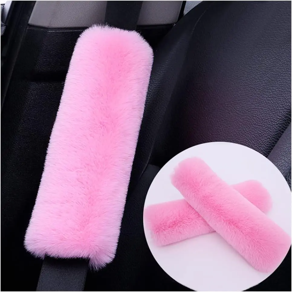 High-Quality Plush Car Seatbelt Covers, 2-Piece Synthetic Plush Material Cushions - 9.84*5.12in, Easy Installation, Prevents Clothing Pilling, Protects Seat Belt, Ideal for Braking/Daily Driving, Universal for Adults, Fits SUV Van RV