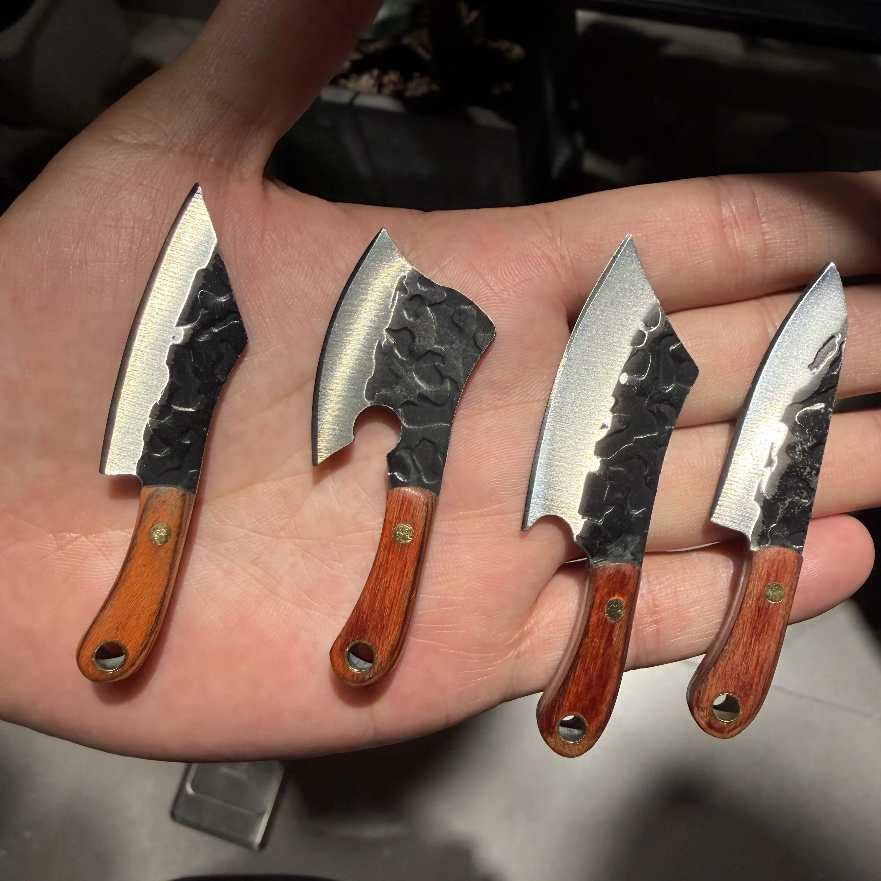 4PCS Set Mini Pocket Forged Knife Set with Quenching Process, Cute Knife Keychains with Vintage Engraved&Polished Metal Design, High-hardness Stainless Steel EDC Outdoor Tools, Tiny Package Knives, Durable for Outdoor&Everyday Carry, Camping Must Haves