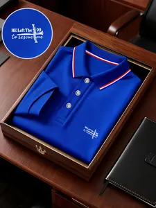 Men's Geometric Print Polo Shirt, Loose-Fitting Short Sleeve, Breathable Elastic Fabric, Casual Business Tee, Spring Summer New Arrival