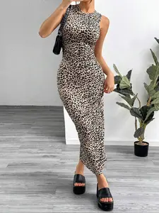 Women's Leopard Print Bodycon Dress, Fashion Casual Sleeveless Dress for Daily Outdoor Wear, Women Dress for Summer, Womenswear, Mesh Bodycon Dress, Formal Dress