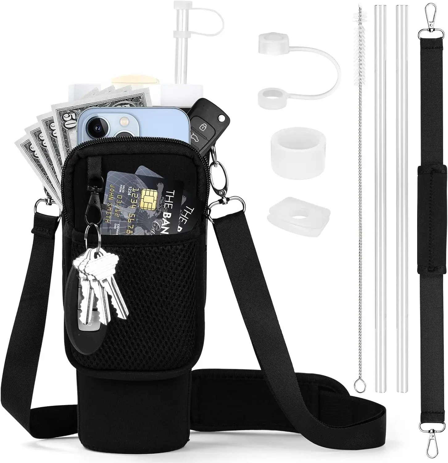 Stanley Cup Accessories, Water Bottle Holder with Strap, Silicone Boot Straw Sleeve and Leak-Proof Plug for Stanley 40 oz Tumbler owala bow stanley cup blushing ballerina