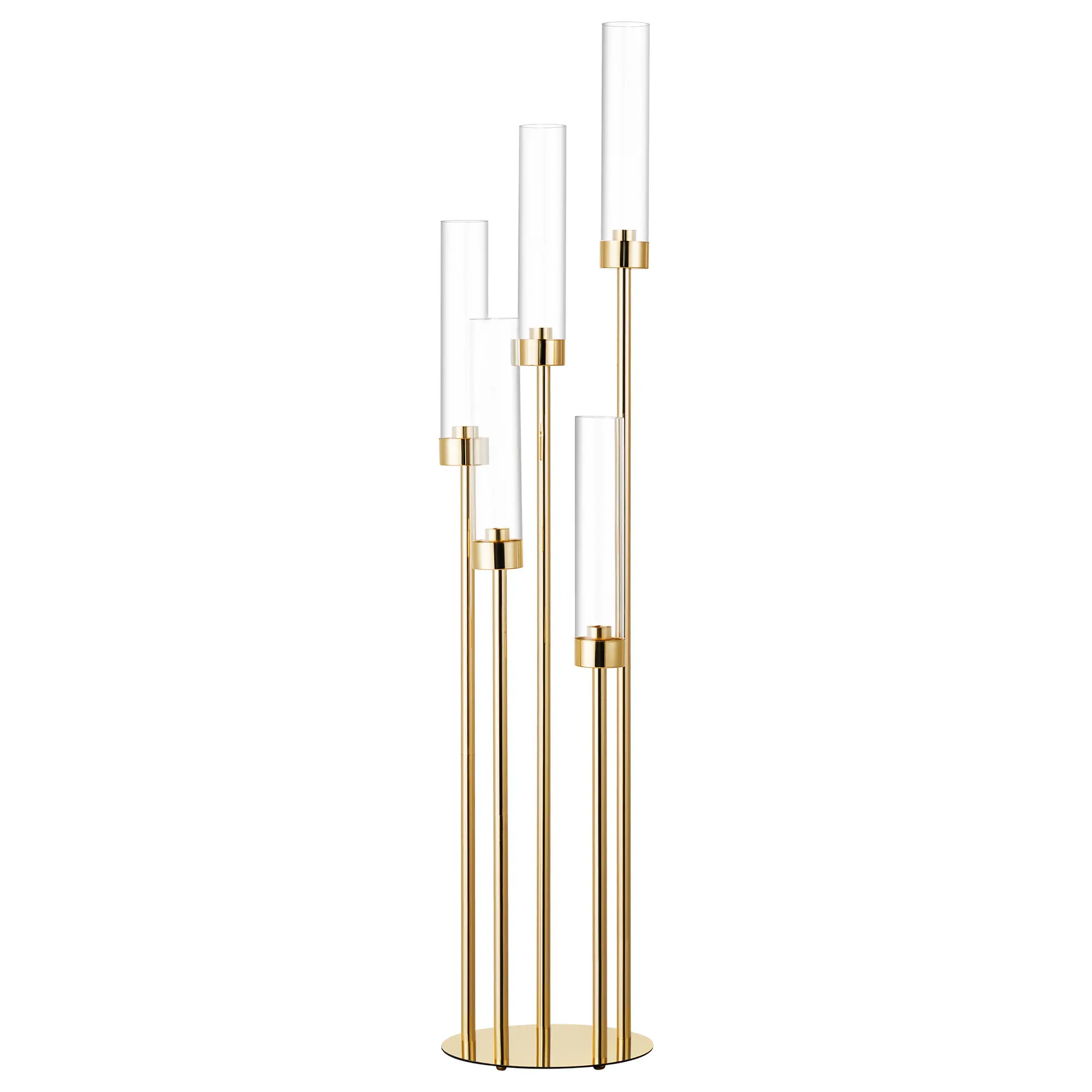 1/2/4Pcs Gold Candelabra Wedding Centerpieces for Tables 42.5" Tall 5 Arm Metal Floor Candle Holders with Acrylic Shades Detachable Taper Candlestick Standing Candelabras Pack for Reception Dinner Party Table Decor Anniversary