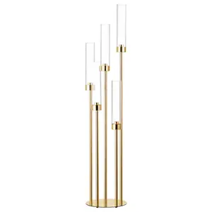 1/2/4Pcs Gold Candelabra Wedding Centerpieces for Tables 42.5" Tall 5 Arm Metal Floor Candle Holders with Acrylic Shades Detachable Taper Candlestick Standing Candelabras Pack for Reception Dinner Party Table Decor Anniversary