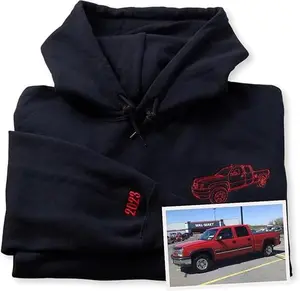 Custom Embroidered Line Art Car Hoodie – Personalized Gift from Your Photo for Car Lover, Boyfriend, Dad, or Grandpa, Valentine Day