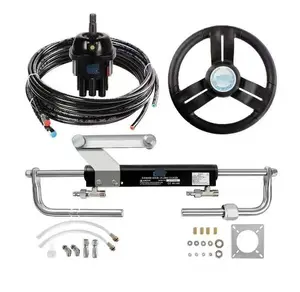 300HP Hydraulic Outboard Steering Kit, Hydraulic Steering System with Bi-Directional Locking Cylinders, 20 Ft High Strength Nylon Hose, Single Station, Single Engine Use, w/Steering Wheel