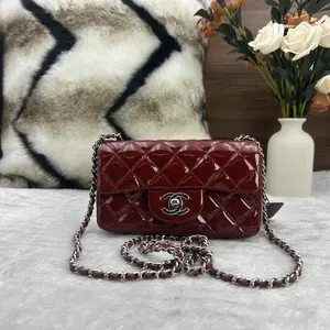 Pre-owned CHANEL Red Patent Leather Mini CF Chain Shoulder/Crossbody Bag 866