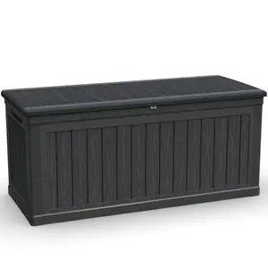 320 Gallon XXL Outdoor Storage Deck Box Waterproof UV Resistant Resin Lockable for Patio Furniture Cushions Garden Tools Pool Sports Equipment Black Double Wall Construction