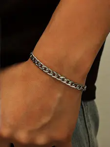 Men's Minimalist Stainless Steel Cuban Chain Bracelet, Hip Hop Style Fashion Jewelry, Perfect Gift for Lovers, Boyfriends & Husbands, Fashionable Bracelet