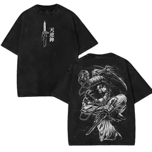 Vintage Washed Black Oversized T-Shirt with Jujutsu Kaisen Toji Fushiguro & "Heavenly Spear" Graphic | Anime Streetwear Crewneck, Unisex, Perfect for Outdoor & Daily Casual Wear