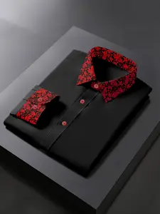 Men's Casual Formal Button Shirt, Classic Long Sleeve with Floral Patterned Collar, Regular Fit Versatile Style for Leisure & Official Occasions Cs3633 Print Menswear Collared Fitted
