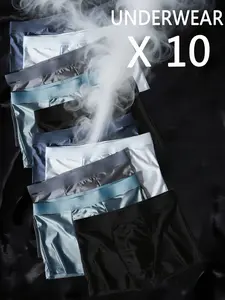 Men's Ice Silk Comfortable Breathable Underwear Set, 10 Pieces Men's Briefs and Boxer Shorts, Casual Daily Wear