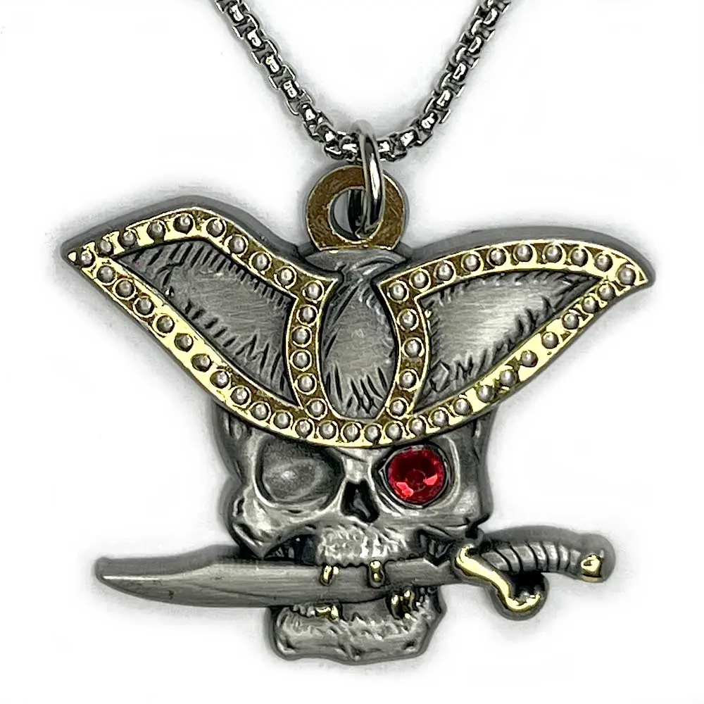 Jewel Eyed Pirate Skull Necklace 24k Gold & Sterling Silver and Chain