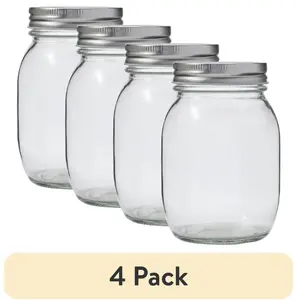 (4 pack) Glass Jar, 16 oz, 0.6 lb, 2.80 x 2.80 x 5.10 Inches