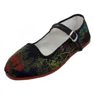 Womens Brocad Mary Jane Shoes Flat Slip On Ballet
