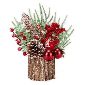 1 piece of indoor Christmas decoration, Christmas table decoration, small artificial tabletop/desk Christmas tree with Christmas ornaments, pinecones for decorating a farmhouse-style mantelpiece