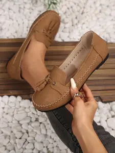 Women's Square Toe Loafers Comfortable PU Leather Slip-On Ballet Flats, Commuter Shoes Work Casual Office Shoes for Fall & Winter, Fashionable and Versatile