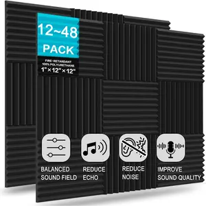 12"x12"x1" Acoustic Foam Panels, Wedge Studio Soundproof Foam Panel for Walls, High Density and Fire Resistant Sound Absorbing Panels for Home Office Recoding Library Cinema Music-Black