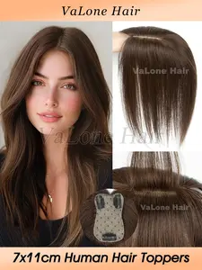 7x11cm Human Hair Topper, Dark Brown/white grey Hair Piece, Top Base Middle Part Without Bangs, Available For Women Hair Loss Or any Style, Easy To Install, Lightweight, Suitable For Daily Use, Dates, Parties, And Various Holidays. Highlight Your Beauty
