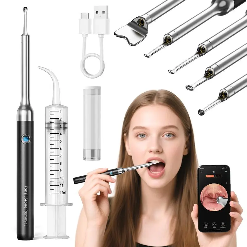 Tonsil Stone Remover Kit with Camera & Light - WiFi Connected for iOS/Android, 5 Attachments, Rechargeable (USB/Battery), Home Oral Care Tool summerwins,dorm essentials