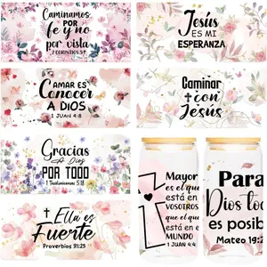 UV DTF Cup Wraps Stickers - 6 Sheet Bible Verse UV DTF Transfer Stickers, Christian UVDTF Cup Wraps for 16 oz Glass, Flower Design, DIY Crafts Gifts for Friends, Adhesive Stickers