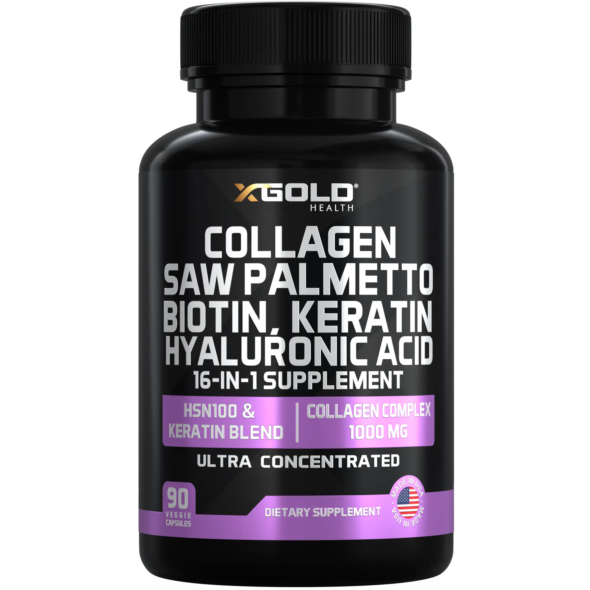 16-in-1 Collagen & Biotin Hair, Skin & Nail Beauty Supplement with Saw Palmetto, Keratin, Hyaluronic Acid,