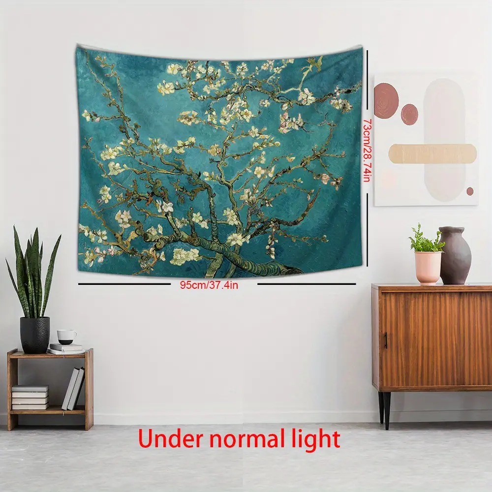 1pc Van Gogh Almond Flower Printed Polyester Wall Tapestry - Indoors Home Decor Hanging Art, Floral Design Home Supply, Floral Designs, Home Supplies