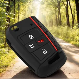 Silicone Key Fob Cover For Volkswagen VW Atlas Tiguan Golf Alltrack SportWagen R Polo E-Golf Folding Flip 4 Buttons Key Fob