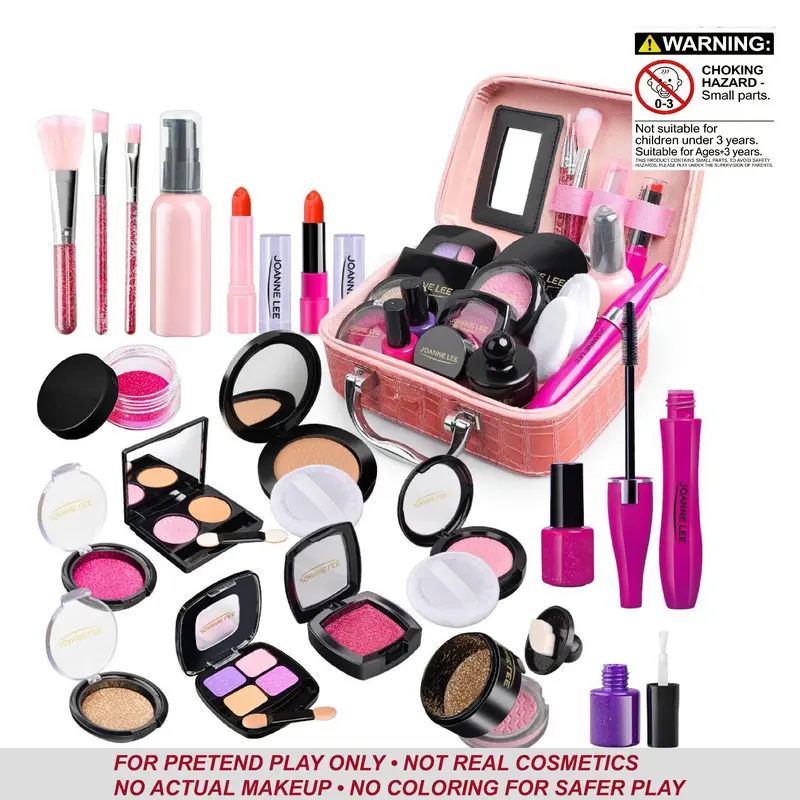 21pcs Crocodile Print Kids Makeup Set, Kid Pretend Makeup Set, Realistic Cosmetic Playset, Unable to makeup, Realistic Look, Safe Non-Toxic, Includes Eyeshadow, Blush, Brushes, Perfect Gift for Girls Ages 3+, Pretend Play Set
