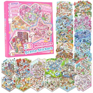 20 Sets DIY 3D Sticker Scene Book, Sticker Therapy for Adults, 3D House Stickers with Collection Box, Cute Cartoon Scene Stickers, Sticker Sheets