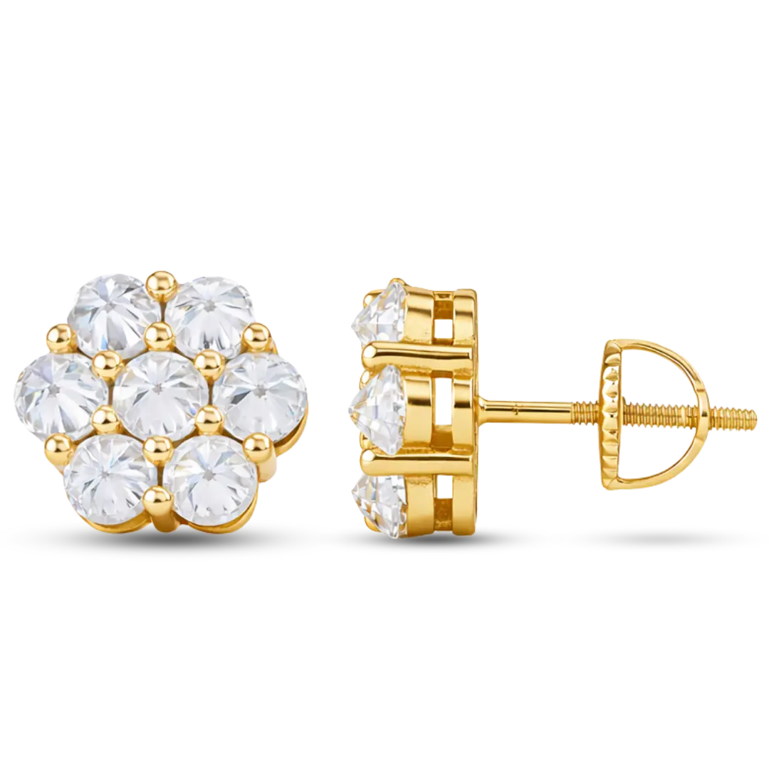Moissanite Reverse Setting Honeycomb Cluster Stud Earrings in 925 Sterling Silver