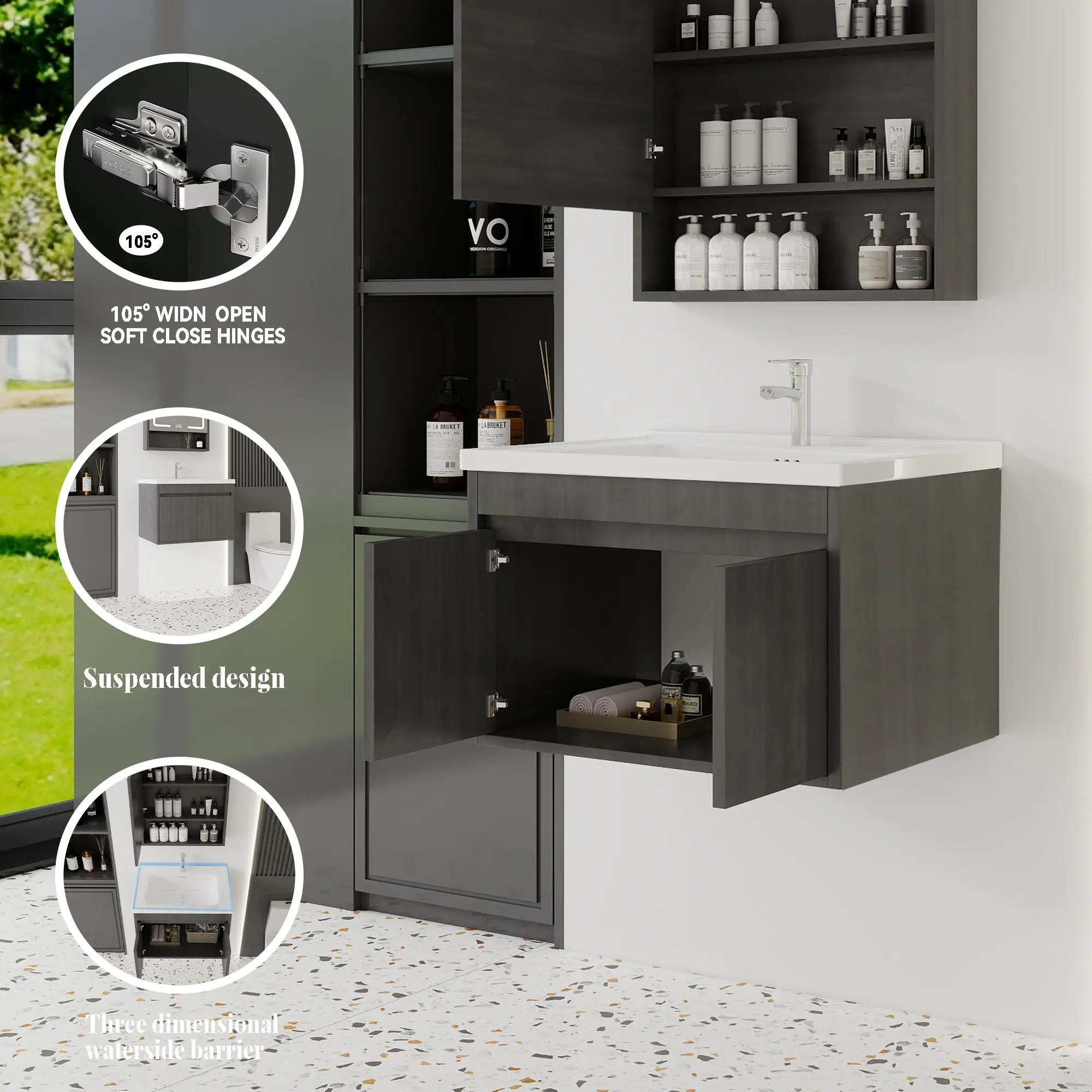 28-Inch Gloss White Modern Hanging Wall-Mount Floating Bathroom Vanity - Eco-Friendly Solid Wood Anti-Mold Waterproof Plywood Cabinet with Integrated Ceramic Sink, Soft-Close Double Doors Storage, Assembly Required, Installation Kit for Small Bathrooms
