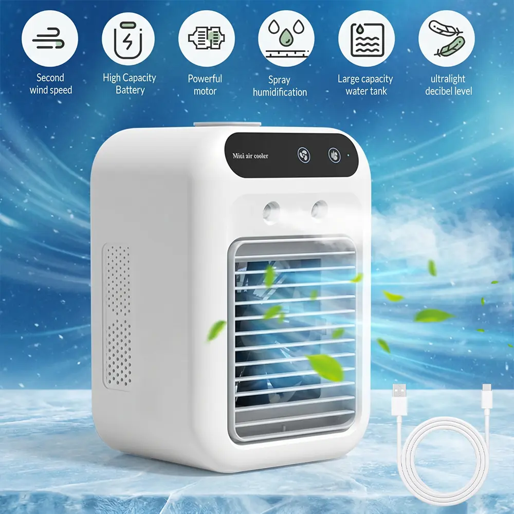 Portable Mist Fan, Rechargeable Personal Evaporative Air Cooler with 3-in-1 Cooling, 2 Mist Speeds,Personal Mist Cooler for Bedroom, Office & Camping Fan dorm essentials,home essentials