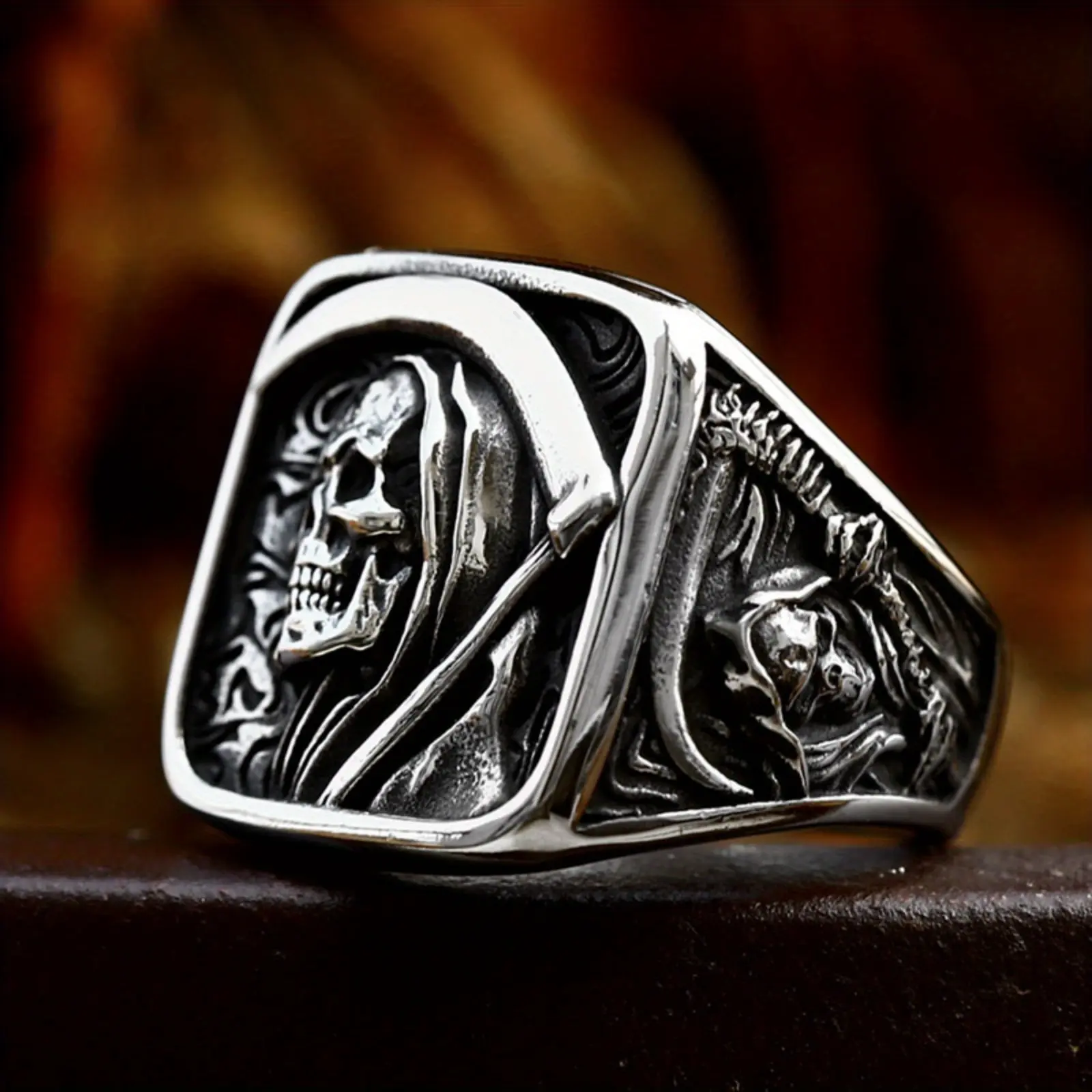 Men's Exquisite Stainless Steel Skull Ring - Punk Retro Style, Dark Aesthetic, Goth, Chrome, Funky, Alternative Artistic, Trendy Creative Party Jewelry, Mens Accessories, Gift, Goth Rings, Skull Rings
