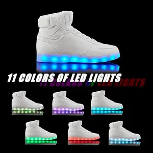 Unisex LED Light Up Shoes with Adjustable Hook & Loop - Rechargeable High Top Flashing Sparkly Luminous Glowing Sneakers