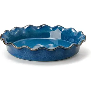 Ceramic Pie Pan for Baking[10.5 inch],Reusable NonStick Ceramic Pie Plate with Ruffled Edge,Deep and Fluted Pie Dish for Apple Pie,Quiche,Pot Pies, Tart, etc(Green)
