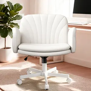 【Black Friday Special】Vonesse Criss Cross Chair, Vanity Chairs with Adjustable Armrests, Makeup Chair with PU Leather and Side Pockets Design, Comfortable Computer Office Desk Chairs for Home, Bedroom V400