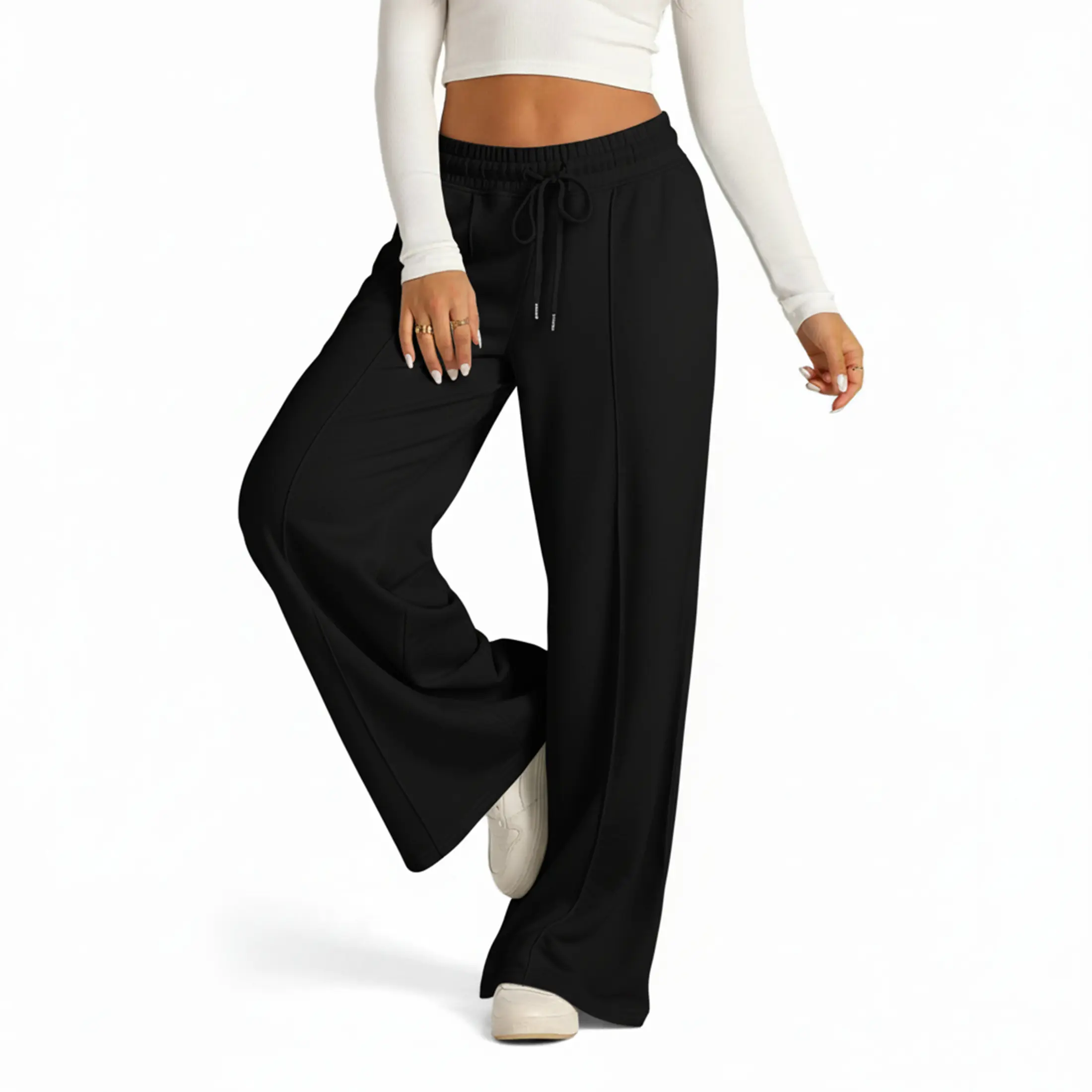 Women's Winter Fleece Lined Sweatpants Wide Leg Loose Fit Elastic Waist Casual Trousers with Drawstring