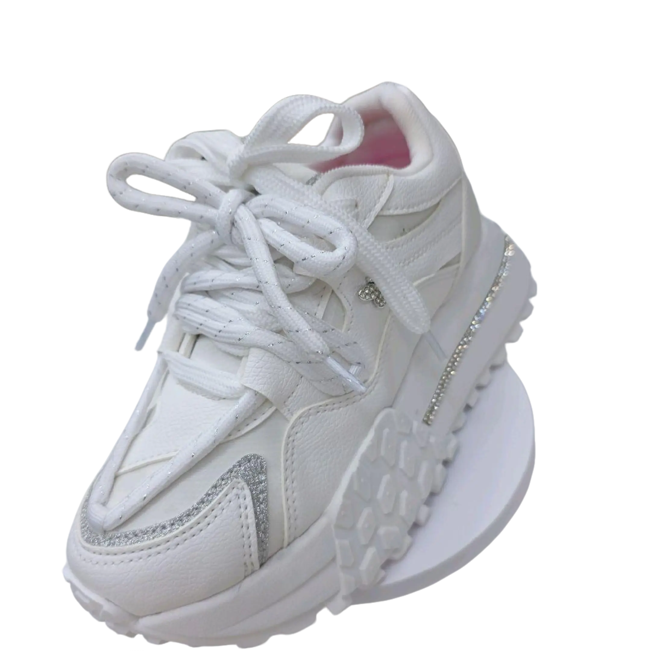 TRACTOR Women's Comfortable Sneakers - White & Pink, Stylish Lace-Up Design, Durable Sole, Two Color Options Casual Athletic Sneakers Fashionable Casual Sneakers Sneakers Trainers Street Style Shoes
