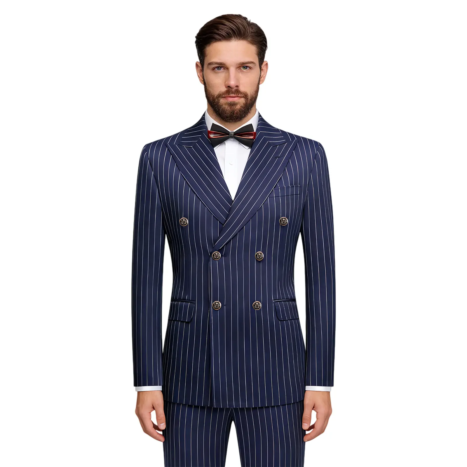 Men's 2-Piece Double Breasted Slim Fit Suit - Peak Lapel Striped Long Sleeve Blazer & Trousers, Menswear Formal Wear for Wedding, Prom, Chic, Rayon, Fitted